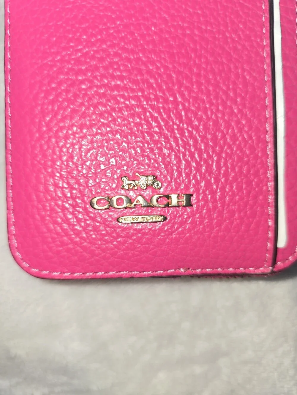 COACH Bold Pink Leather Card Case with Gold Chain
